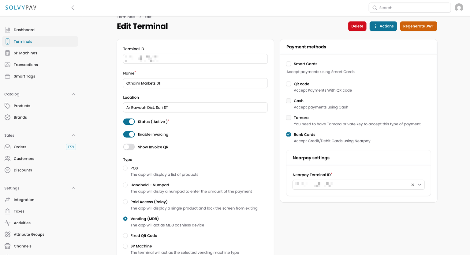 Terminal Settings Page